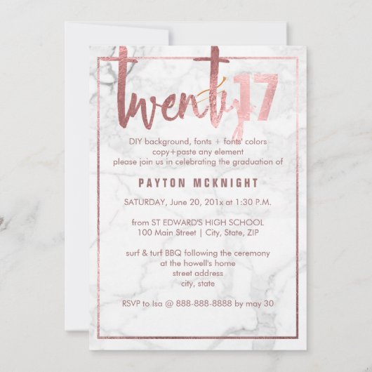 PixDezines Faux Roos Gold/Marble Afstuderen Kaart (Achterkant)