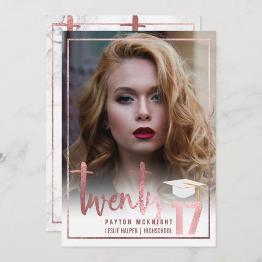 PixDezines Faux Roos Gold/Marble Afstuderen Kaart (Voorkant / Achterkant)