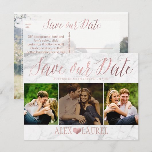PixDezines FAUX ROOS GOLD/MARBLE/SAVE DATE Aankondigingskaart (Voorkant / Achterkant)