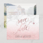 PixDezines Faux Roos Gold/Marble/sla onze datum op Aankondigingskaart (Voorkant / Achterkant)