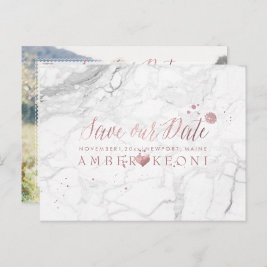 PixDezines Faux Roos Gold/Marble/sla onze datum op Aankondigingskaart (Voorkant / Achterkant)