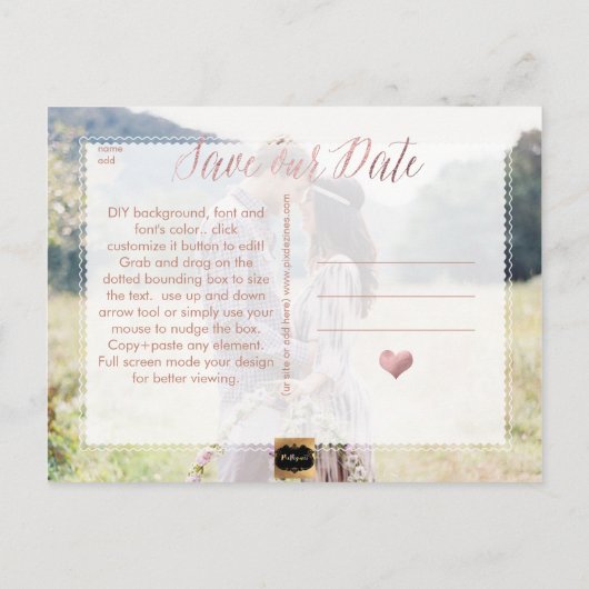 PixDezines Faux Roos Gold/Marble/sla onze datum op Aankondigingskaart (Achterkant)