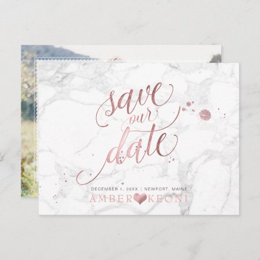 PixDezines Faux Roos Gold/Marble/sla onze datum op Aankondigingskaart (Voorkant / Achterkant)