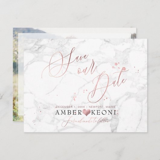 PixDezines Faux Roos Gold/Marble/sla onze datum op Briefkaart (Voorkant / Achterkant)