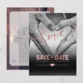 PixDezines Faux Roos Gold Save the Date/Heart Aankondigingskaart (Voorkant / Achterkant)