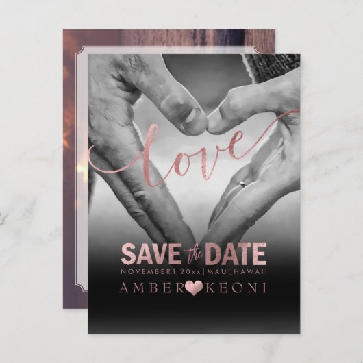 PixDezines Faux Roos Gold Save the Date/Heart Aankondigingskaart (Voorkant / Achterkant)
