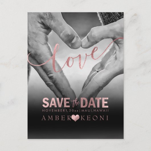 PixDezines Faux Roos Gold Save the Date/Heart Aankondigingskaart (Voorkant)