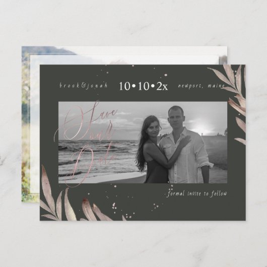 PixDezines Faux Roos Goud Bladgroen Opslaan Onze D Briefkaart (Voorkant / Achterkant)