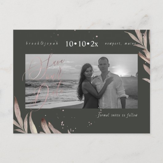 PixDezines Faux Roos Goud Bladgroen Opslaan Onze D Briefkaart (Voorkant)