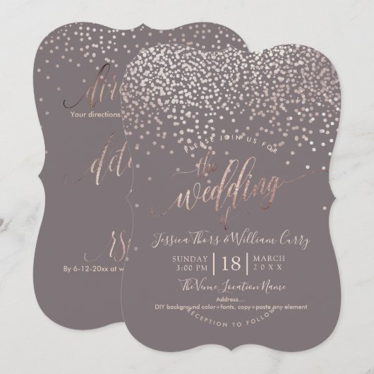 PixDezines Faux Roos Goud Confetti Wedding+RSVP Kaart (Voorkant / Achterkant)