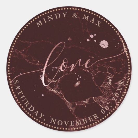 PixDezines FAUX ROOS GOUD LIEFDE MASALA ROOD MARME Ronde Sticker (Voorkant)