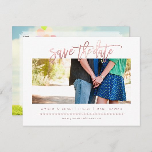 PixDezines Faux Roos Goud Modern Brush Script Aankondigingskaart (Voorkant / Achterkant)