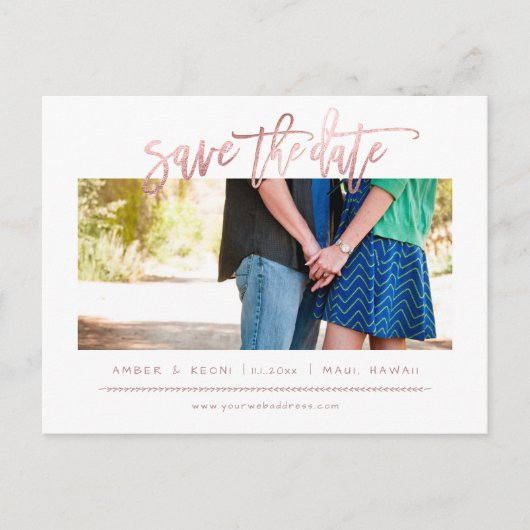 PixDezines Faux Roos Goud Modern Brush Script Aankondigingskaart (Voorkant)