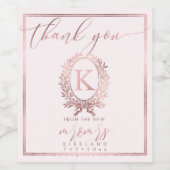 PixDezines Faux Roos Gouden Monogram + Laurel kran Wijn Etiket (Enkel label)