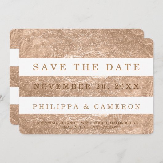 PixDezines Faux Roos Gouden Strepen/datum opslaan Save The Date (Voorkant / Achterkant)