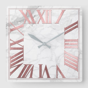 PixDezines Faux ROSE GOLD ROMAN NUMEROS Vierkante Klok