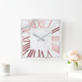 PixDezines Faux ROSE GOLD ROMAN NUMEROS Vierkante Klok (Huis)