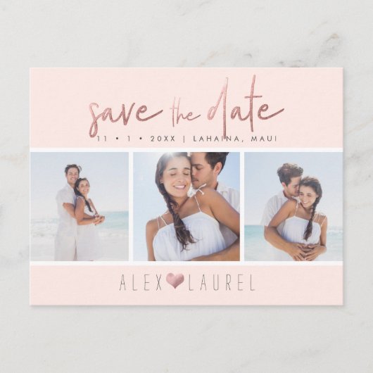 PixDezines Faux RoseGold Chic Script Save the Date Briefkaart (Voorkant)