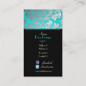 PixDezines Faux Silver Baroque damask aqua Visitekaartje (Achterkant)