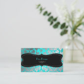 PixDezines Faux Silver Baroque damask aqua Visitekaartje (Staand voorkant)