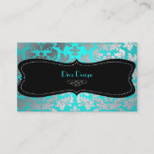 PixDezines Faux Silver Baroque damask aqua Visitekaartje (Voorkant)