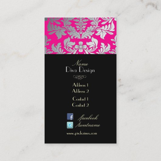 PixDezines FAUX SILVER BAROQUE DAMASK/DIY-kleur Visitekaartje (Achterkant)