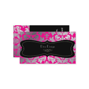 PixDezines Faux Silver Baroque demask hot roze Visitekaartje
