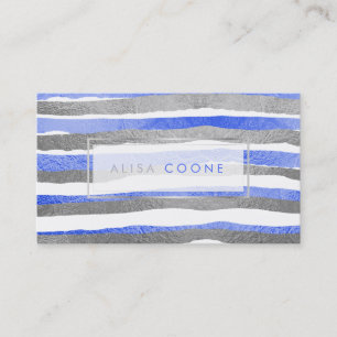 PixDezines faux silver+blue folie strepen Visitekaartje