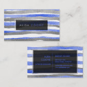 PixDezines faux silver+blue folie strepen Visitekaartje (Voorkant / Achterkant)