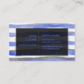 PixDezines faux silver+blue folie strepen Visitekaartje (Achterkant)