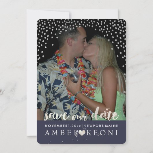 PixDezines Faux Silver Confetti/Hart/Opslagdatum Save The Date (Voorkant)