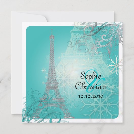 PixDezines Faux Silver Eiffel Tower/Blauwgroen Kaart (Voorkant)