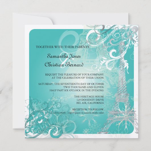 PixDezines Faux Silver Eiffel Tower/Blauwgroen Kaart (Achterkant)