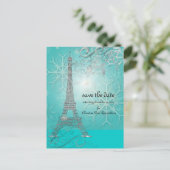 PixDezines Faux Silver Eiffeltoren/Blauwgroen Aankondigingskaart (Staand voorkant)