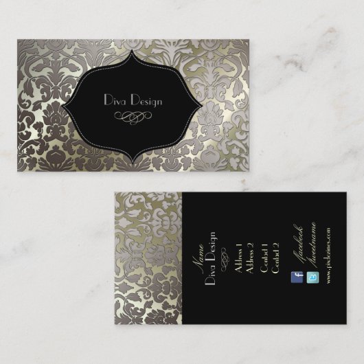 PixDezines faux Silver Flora damask/diy color Visitekaartje (Voorkant / Achterkant)