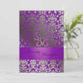 PixDezines Faux SIlver Flora Damask/Royal Paars Kaart (Staand voorkant)