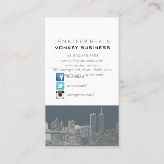 PixDezines Faux Silver NYC Skyline/DIY background Visitekaartje (Achterkant)