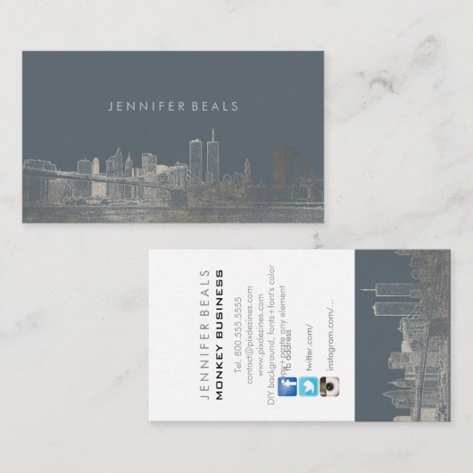 PixDezines Faux Silver NYC Skyline/DIY background Visitekaartje (Voorkant / Achterkant)