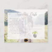 PixDezines Faux Silver/Pineapple/Save onze datum Aankondigingskaart (Achterkant)