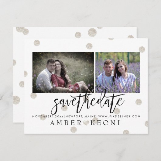PixDezines Faux Silver Polka Dots Sla de datum op Save The Date (Voorkant / Achterkant)