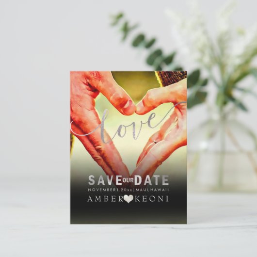 PixDezines Faux Silver Save the Date/Heart Aankondigingskaart (Staand voorkant)