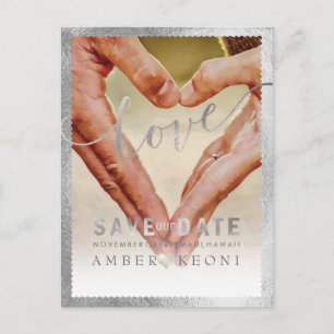 PixDezines Faux Silver Save the Date/Heart Aankondigingskaart