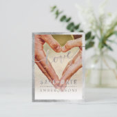 PixDezines Faux Silver Save the Date/Heart Aankondigingskaart (Staand voorkant)