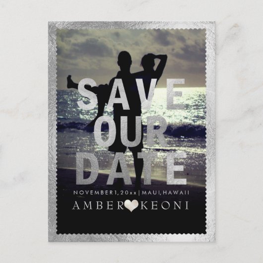 PixDezines Faux Silver Save the Date/Heart Aankondigingskaart (Voorkant)