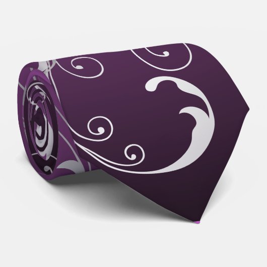 PixDezines Faux Silver Vine Swirls /Plum Stropdas (Opgerold)