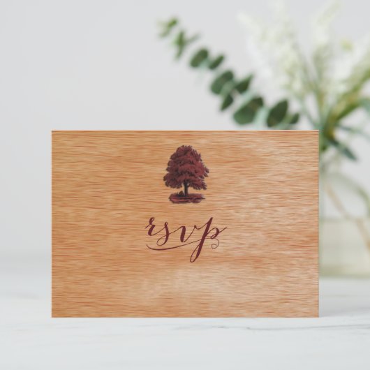 PixDezines faux wood veneer+oak tree RSVP Kaartje (Staand voorkant)