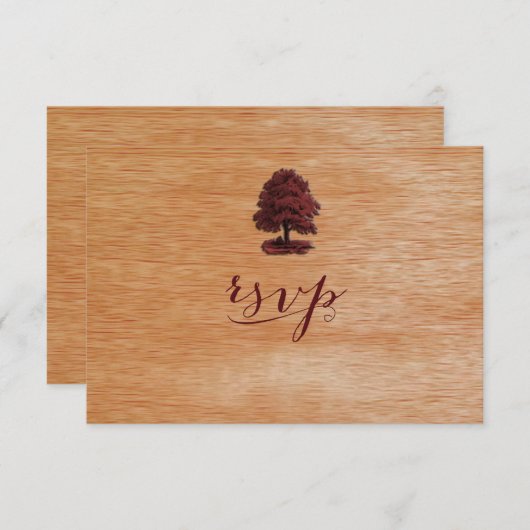 PixDezines faux wood veneer+oak tree RSVP Kaartje (Voorkant / Achterkant)