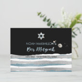 PixDezines faux zilver/blauw/strepen bar mitswa Kaart (Staand voorkant)