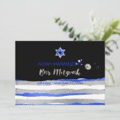 PixDezines faux zilver/blauw/strepen bar mitswa Kaart (Staand voorkant)