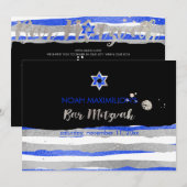 PixDezines faux zilver/blauw/strepen bar mitswa Kaart (Voorkant / Achterkant)